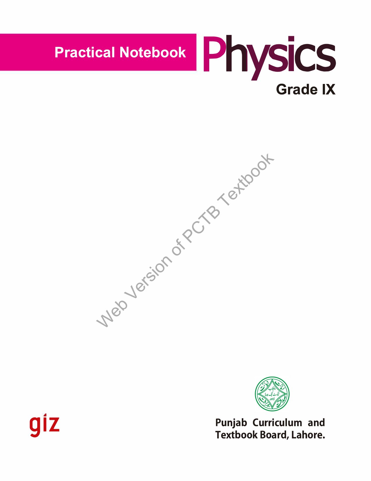 PNB Physics (EM) 2023-24 — Class 9 Punjab Board book title page